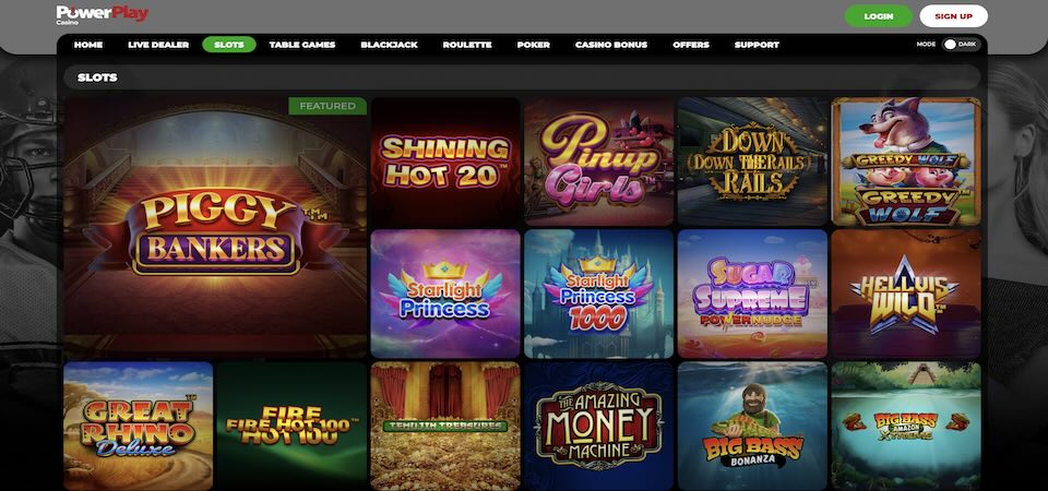 Screenshot of the Powerplay casino plage